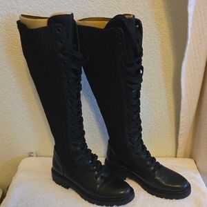 Sam Edelman Black Lace-Up Knee-High Boots